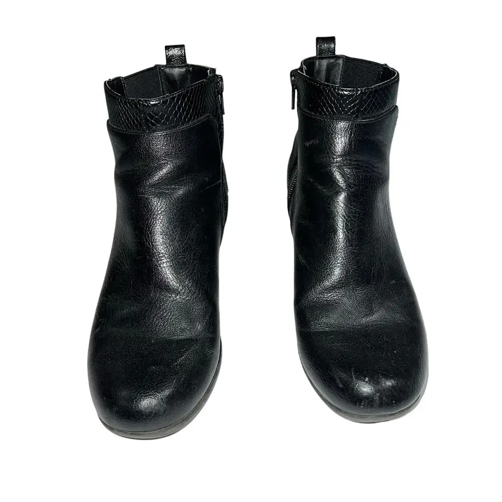 Croft and Barrow Womens Ankle Boots Faux Leather Black Block High Heel Size 8